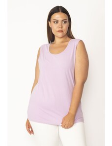 Şans Women's Plus Size Lilac Cotton Fabric Crew Neck Sleeveless Blouse