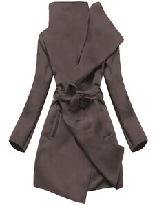 MADE IN ITALY Minimalistický dámský kabát v chladné hnědé barvě (747art)