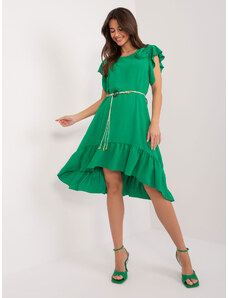 Fashionhunters Zelené šaty s volány a květinou