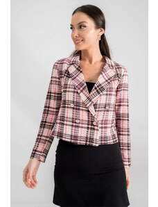 armonika Women's Salmon Double Breasted Collar Tweed Crop Jacket
