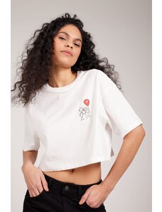 AC&Co / Altınyıldız Classics Oversize Fit Loose Fit 100% Cotton Printed Crew Neck Crop T-Shirt