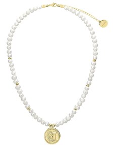 Manoki Perlový náhrdelník Eudora Gold - starožitná mince, sladkovodní perla