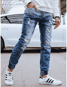 BASIC MODRÉ DŽÍNOVÉ JOGGER KALHOTY Denim vzor