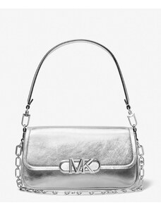 Kožená kabelka Michael Kors Parker medium metallic stříbrná