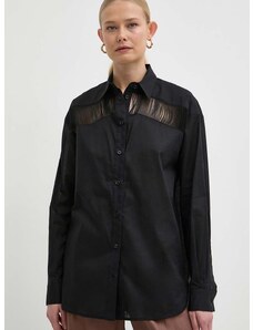 Bavlněná košile Pinko černá barva, relaxed, s klasickým límcem, 103738 A1XN