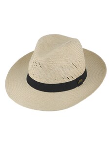 Fiebig Letní slaměný klobouk Fedora - ručně pletený - Natur s černou stuhou - Ekvádorská panama 1398414