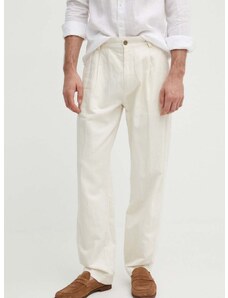 Kalhoty Pepe Jeans RELAXED PLEATED LINEN PANTS pánské, béžová barva, ve střihu chinos, PM211700