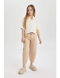 DEFACTO Girl Barrel Fit Wide Leg Cotton Belted Trousers