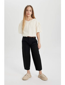 DEFACTO Girl Barrel Fit Wide Leg Cotton Belted Trousers