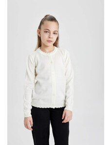 DEFACTO Girl Crew Neck White Cardigan