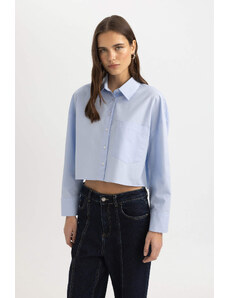 DEFACTO Crop Shirt Collar Oxford Long Sleeve Shirt