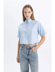 DEFACTO Oversize Fit Shirt Collar Poplin Short Sleeve Shirt