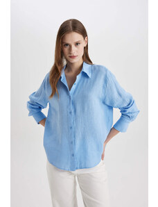 DEFACTO Oversize Fit Shirt Collar linen Long Sleeve Shirt