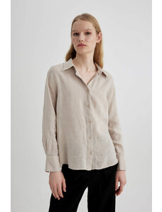 DEFACTO Oversize Fit Shirt Collar linen Long Sleeve Shirt