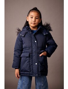 DEFACTO Girl Waterproof Hooded Removable Faux Fur Lined Puffer Jacket