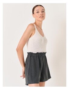 Jimmy Key Anthracite Loose Fit High Waist Straight Linen Shorts.