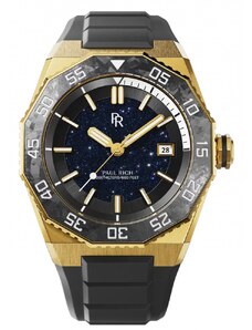 Zlaté pánské hodinky Paul Rich s gumovým páskem Aquacarbon Pro Imperial Gold - Aventurine 43MM