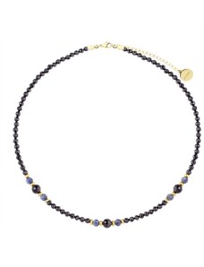 Manoki Luxusní náhrdelník s černými turmalíny a modrými safíry