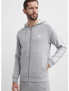 Mikina adidas pánská, šedá barva, s kapucí, melanžová