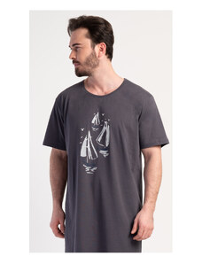 Cool Comics Pánská noční košile s krátkým rukávem Jachting, barva tmavě šedá, 100% bavlna