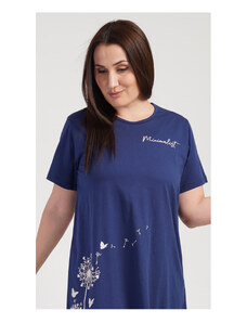 Vienetta Dámská noční košile s krátkým rukávem Pampelišky, barva tmavě modrá, 100% bavlna