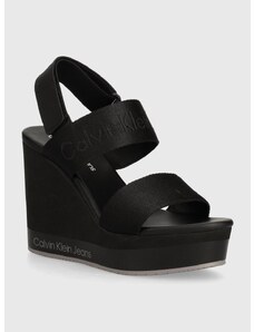 Sandály Calvin Klein Jeans WEDGE SANDAL WEBBING IN MR černá barva, YW0YW01360