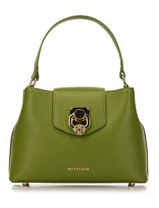 Kožená dámská kabelka s ozdobnou sponou Wittchen, zelená, přírodní kůže