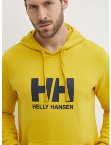 Bavlněná mikina Helly Hansen HH LOGO HOODIE pánská, žlutá barva, s kapucí, s aplikací, 33977