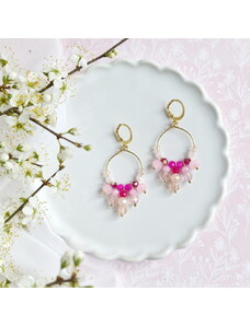 Mairi Sayuri - pozlacené náušnice se skleněnými krystaly růžové