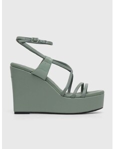 Kožené sandály Calvin Klein WEDGE zelená barva, HW0HW01952