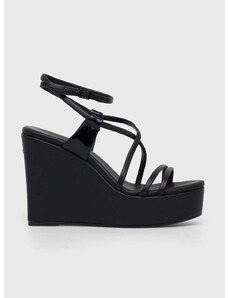 Kožené sandály Calvin Klein WEDGE černá barva, HW0HW01952