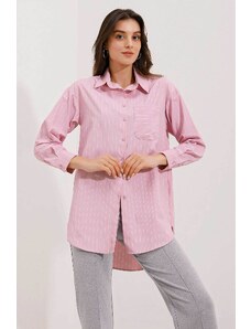 Bigdart 20217 Pocket Detailed Striped Oversize Shirt - Powder