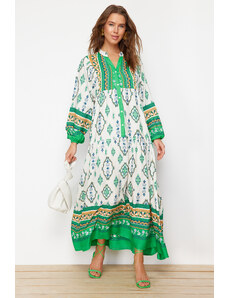 Trendyol Green Floral Pattern Woven Viscose Dress