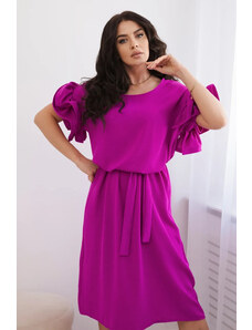 K-Fashion Šaty zavazovací v pase s ozdobnými rukávy tmavě fialová