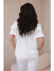 K-Fashion Španělská halenka s ozdobným volánem bílý