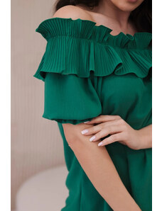 K-Fashion Španělská halenka s ozdobným volánem zelený