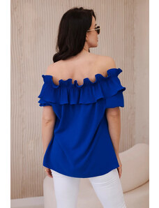 K-Fashion Španělská halenka s ozdobným volánem chrpově modrá