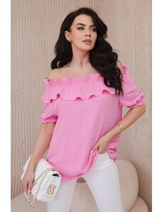 K-Fashion Španělská halenka s ozdobným volánem světle růžová