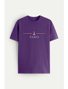 Hendrix Tričko, Barva Fialová , s Potiskem Paris design-clothing-minimal