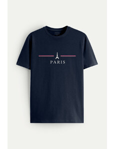 Hendrix Tričko, Barva Modrá, s Potiskem Paris design-clothing-minimal