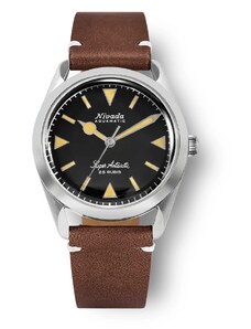 Stříbrné pánské hodinky Nivada Grenchen s koženým páskem Super Antarctic 32024A 38MM Automatic