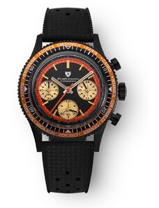 Černé pánské hodinky Nivada Grenchen s gumovým páskem Chronoking Mecaquartz Steel Black 87041Q10 38MM