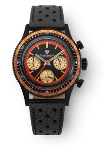 Černé pánské hodinky Nivada Grenchen s koženým páskem Chronoking Mecaquartz Black 87041Q10 38MM