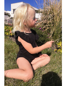 Krásná mamka Dívčí body s volánky a hlubokými zády BIOBAVLNA+MODAL black
