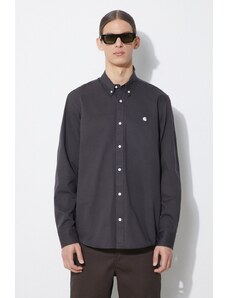 Košile Carhartt WIP Longsleeve Madison Shirt pánská, šedá barva, regular, s límečkem button-down, I023339.1ZYXX
