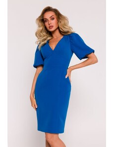 Elegantní šaty s nabíranými rukávy MOE M779 modré