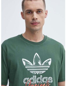 Bavlněné tričko adidas Originals zelená barva, s potiskem, IS0228