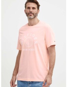 Bavlněné tričko Tommy Hilfiger růžová barva, s potiskem, MW0MW34437