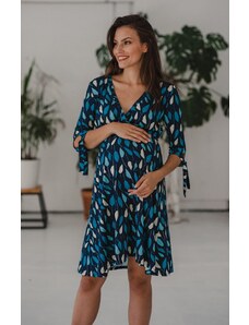 Těhotenské a kojící šaty 3v1 Two Ways Midi modré vzorované