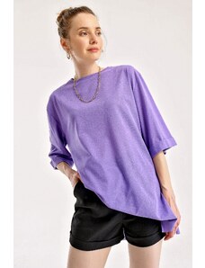 Bigdart 4123 Oversized T-Shirt with a slit - Purple